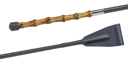 02045 Garngespinst lackiert, Bambus-Griff, Lederknopf, 60 cm